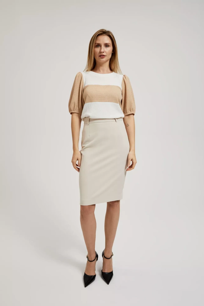 Ołówkowa gładka spódnica do kolan beżowa