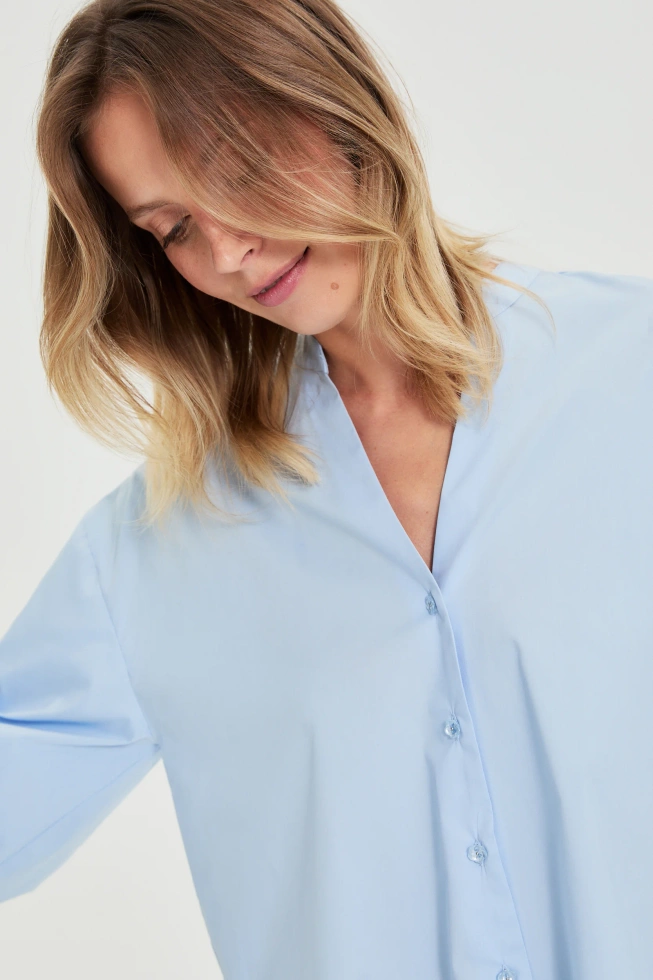 Koszula z bufiastymi rękawami błękitna