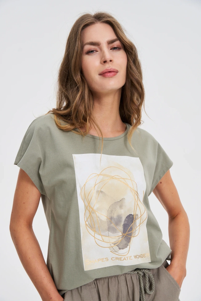 T-shirt z nadrukiem oliwkowy