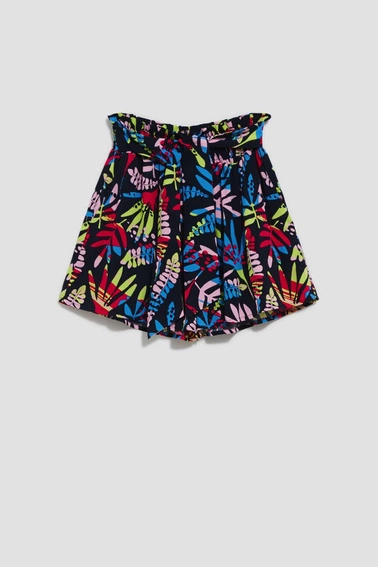 Szorty z nadrukiem i wiązaniem w pasie granatowe