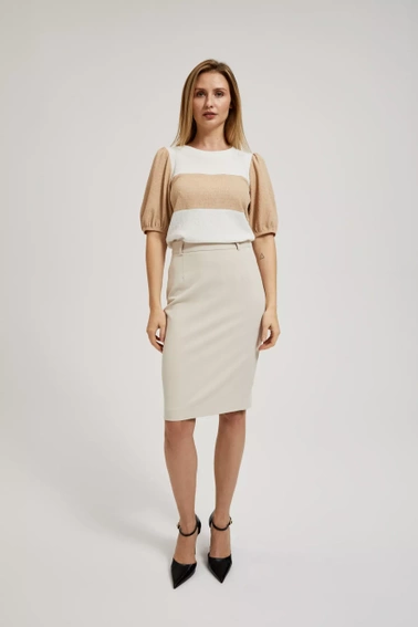 Ołówkowa gładka spódnica do kolan beżowa