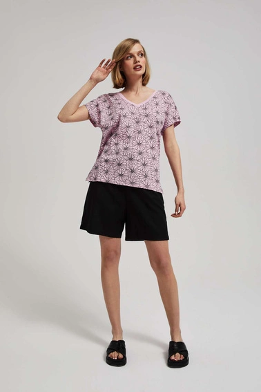 Bluzka z kwiatowym printem pudrowo-różowa