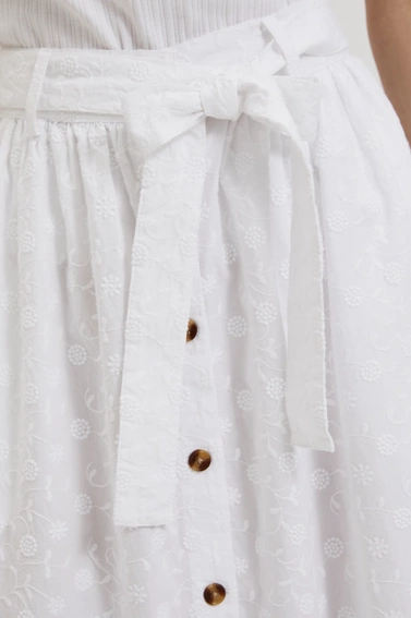 Spódnica midi z guzikami z wiązaniem w talii biała 