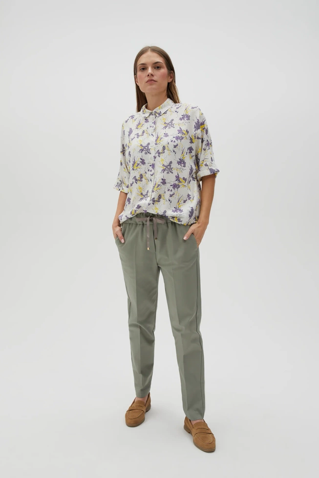 Wiskozowa koszula w kwiaty beżowa