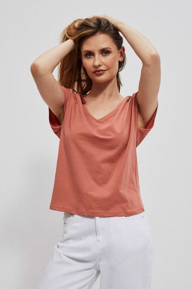 Bluzka z ażurowym zdobieniem ceglasta