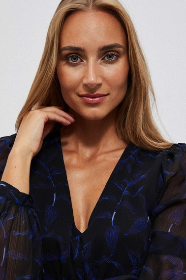 Sukienka midi z printem i bufiastymi rękawami czarna