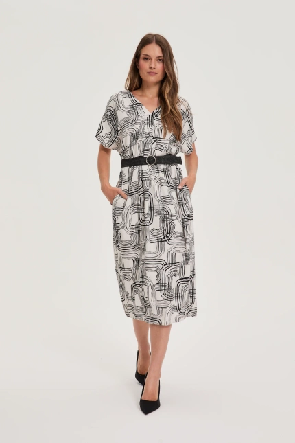 Wiskozowo-lniana sukienka biała