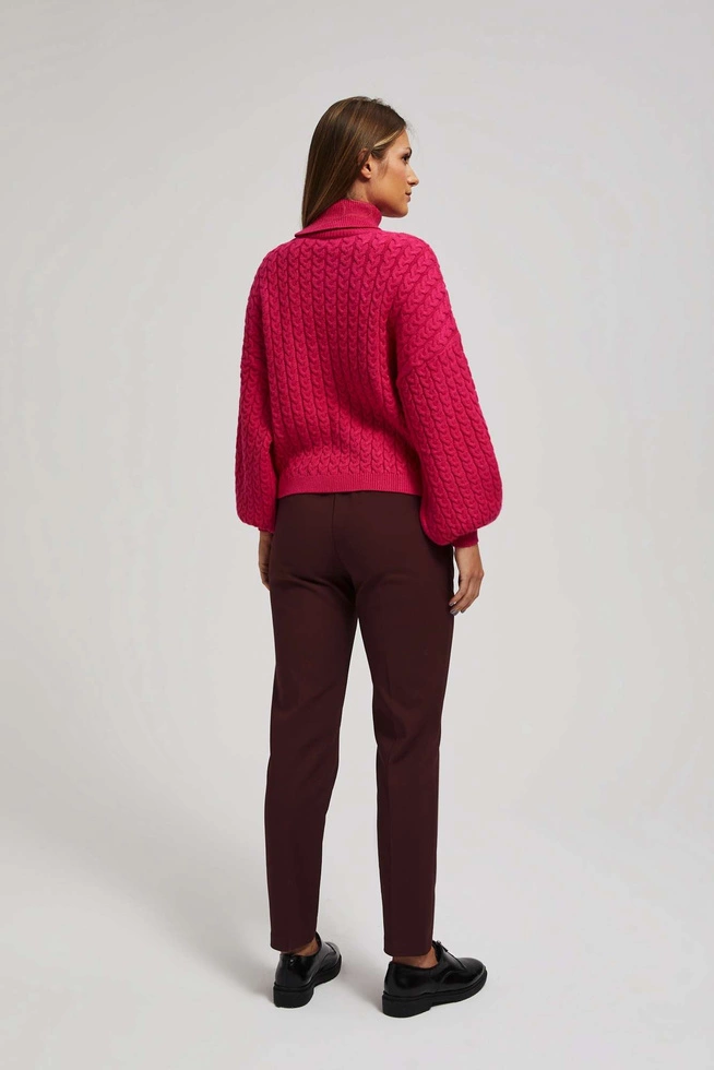 Gładkie spodnie z wiązaniem kasztanowe