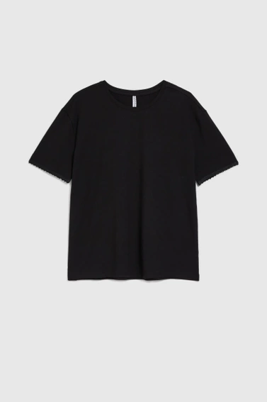 Bluzka z koralikami na rękawach czarna 