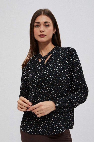 Koszula z wzorem kropek i wiązanym dekoltem czarna