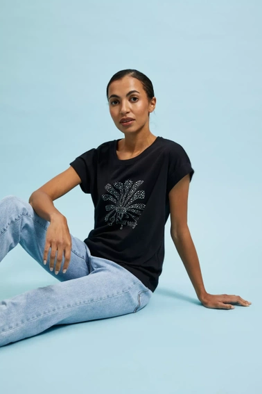 T-shirt z nadrukiem i okrągłym dekoltem czarny 