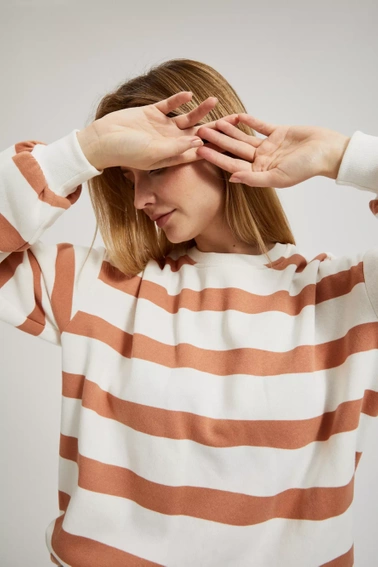 Bluza w paski z bufiastymi rękawami brązowa