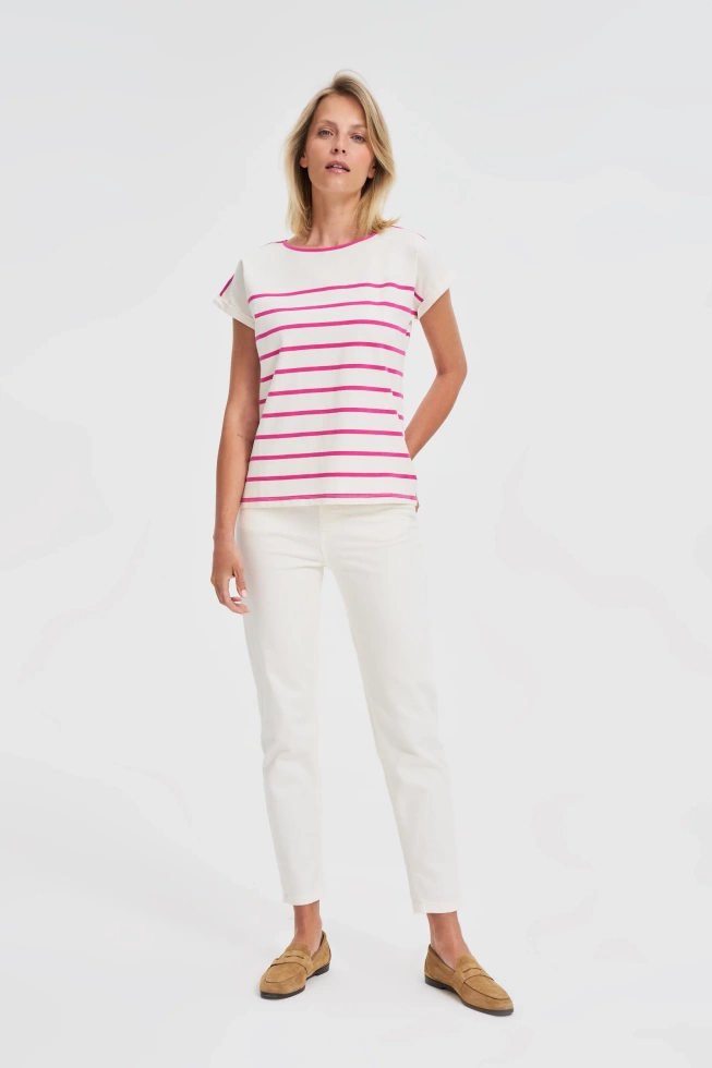 Bawełniana bluzka w paski fuksjowa