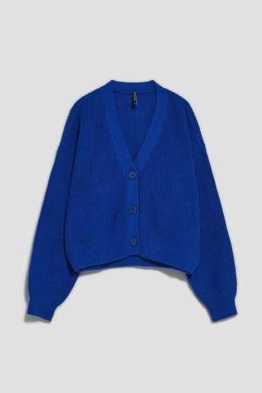 Krótki kardigan zapinany na guziki niebieski