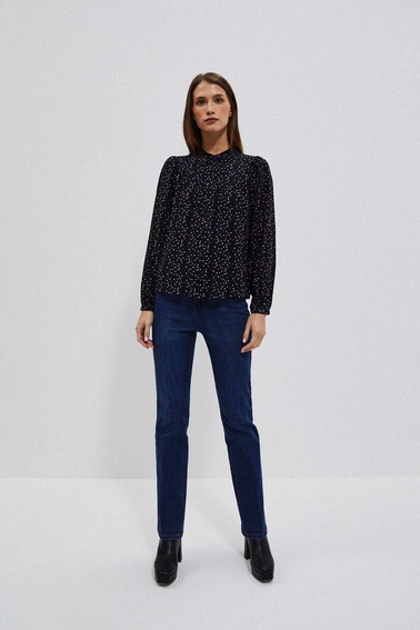 Wzorzysta koszula z bufiastymi rękawami czarna