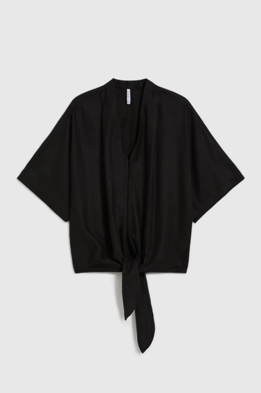 Wiskozowo-lniana koszula czarna