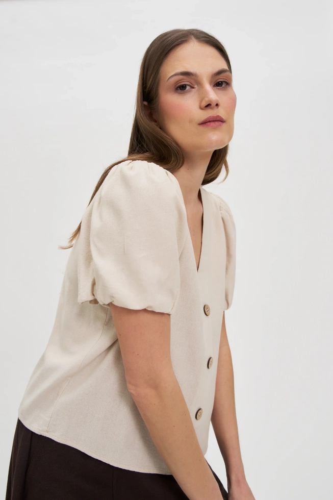 Koszula z wiskozy i lnu beżowa
