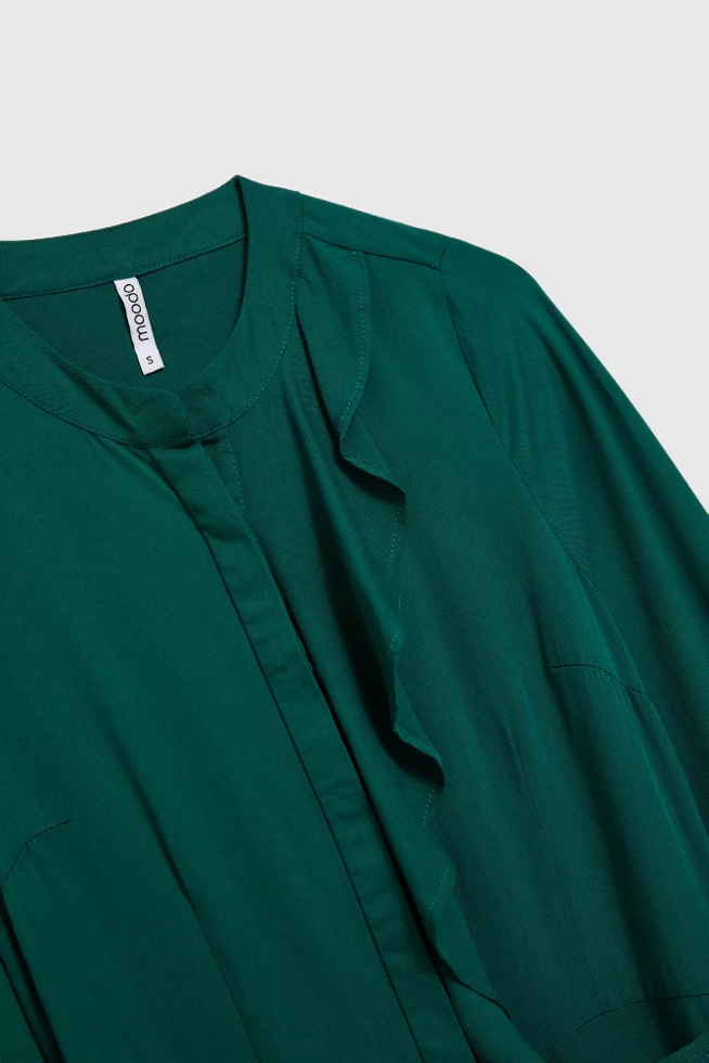 Sukienka midi z falbaną szmaragdowa