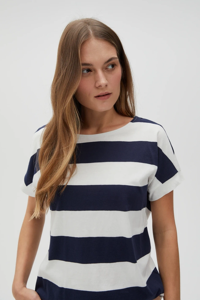 Bluzka w paski z krótkimi rękawami granatowa