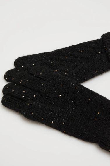 Ciepłe rękawiczki ozdobione cekinami czarne