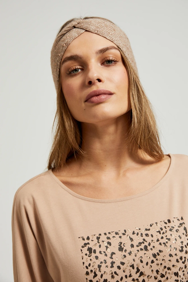 Bluza z nadrukiem i długimi rękawami beżowa