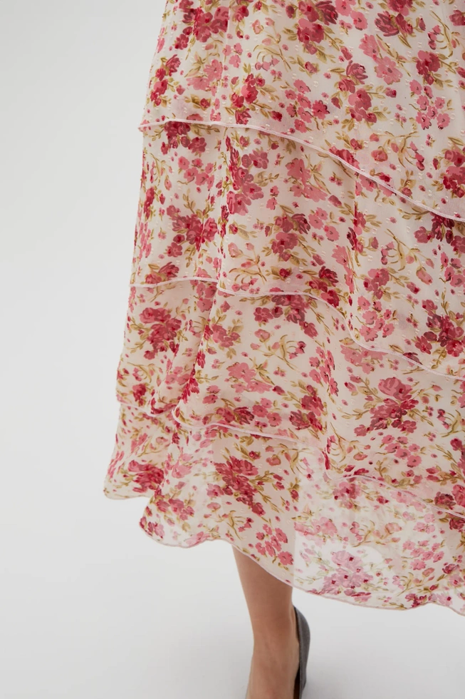 Wiskozowa sukienka w kwiaty różowa