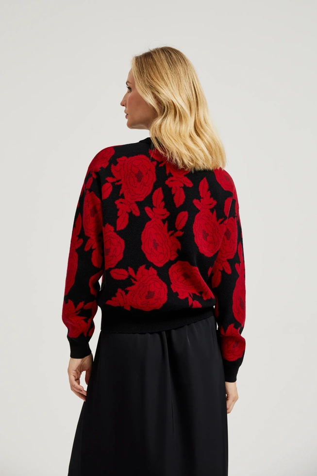 Sweter z nadrukiem róż czarny