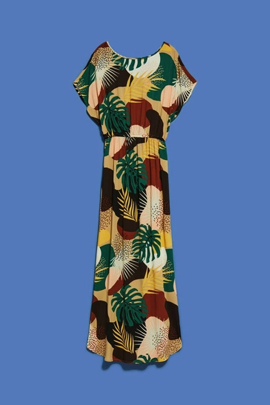 Wzorzysta sukienka maxi ciemnobeżowa