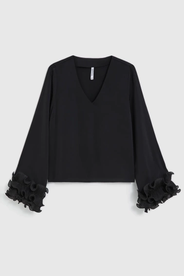 Koszula z falbanami na rękawach czarna 