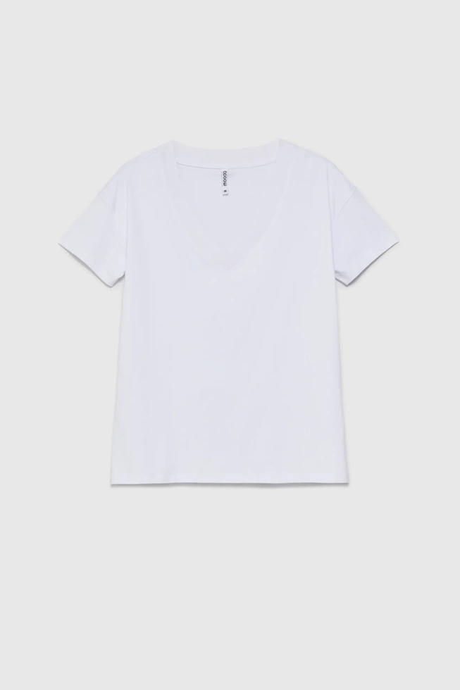 T-shirt z dekoltem w serek biały