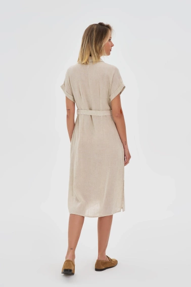 Bawełniano-lniana sukienka beżowa 