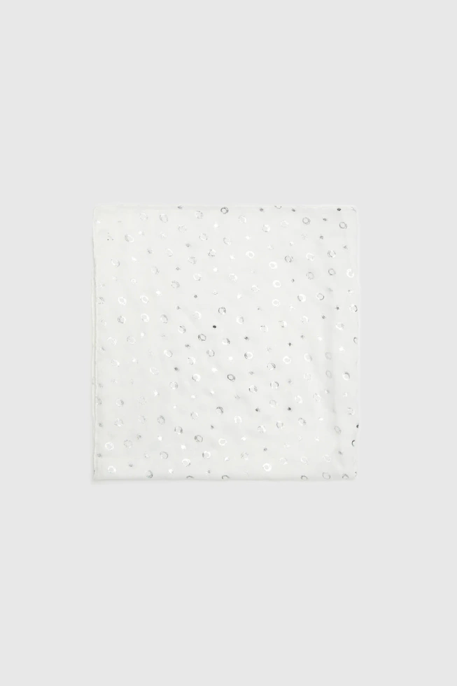 Szal ze srebrnym nadrukiem biały