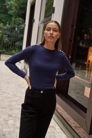 Bawełniana bluzka z długimi rękawami granatowa