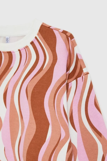 Bluza wkładana przez głowę z geometrycznym wzorem brązowa