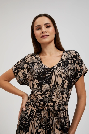 Taliowana sukienka w kwiaty czarna