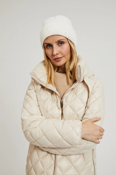 Krótka pikowana kurtka z kapturem beżowa