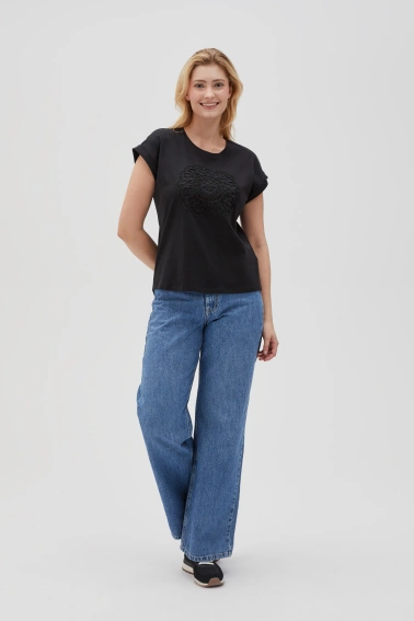 Bawełniana bluzka z aplikacją czarna