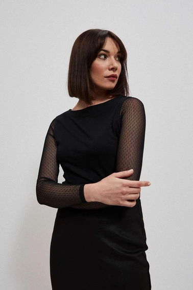 Bluzka z transparentnymi rękawami czarna