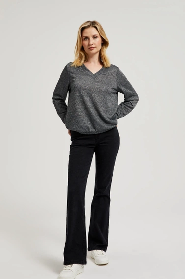 Bluza z dekoltem w serek i metalizowaną nitką szara