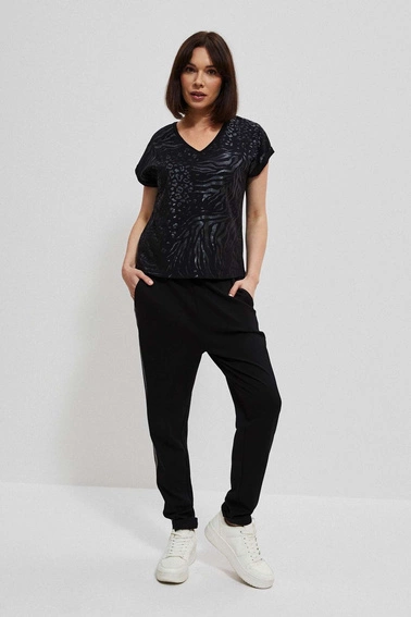 Bawełniana bluzka z błyszczącym nadrukiem czarna