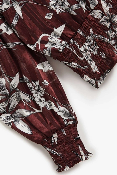 Koszula z kwiatowym wzorem kasztanowa