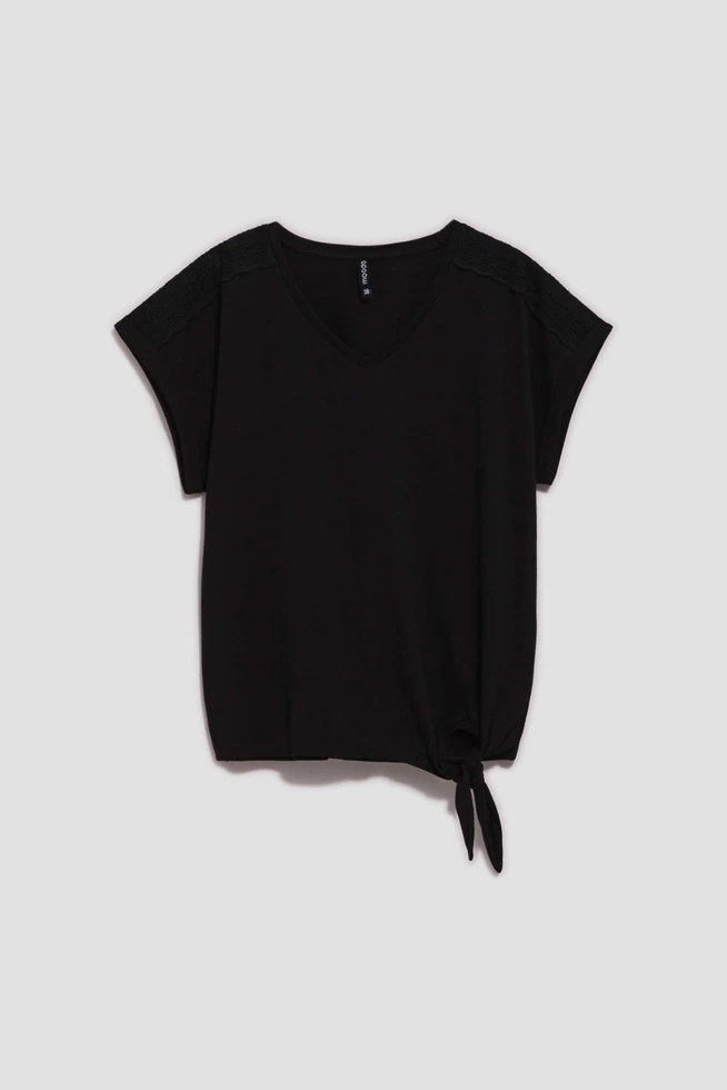 T-shirt z wiązaniem czarny