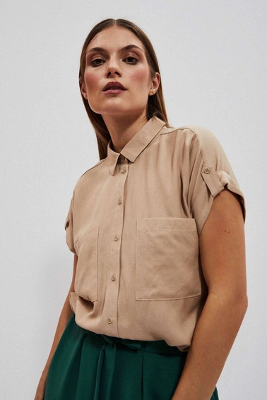 Koszula z krótkim rękawem ciemnobeżowa