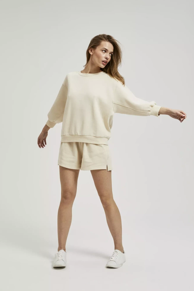 Gładka bluza z rękawami 3/4 beżowa