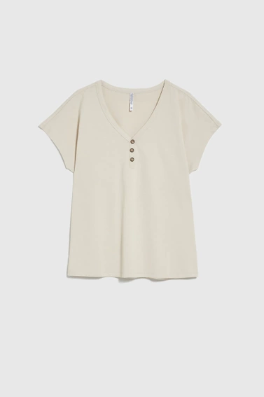 Bluzka z guzikami na dekolcie beżowa