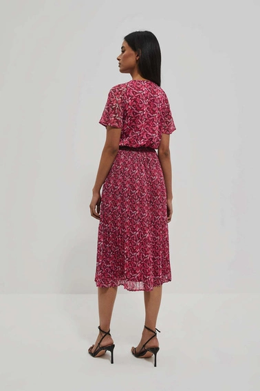 Sukienka z plisowanym dołem truskawkowa