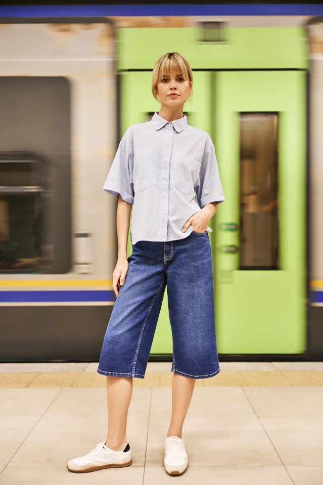 Bawełniana koszula w paski błękitna