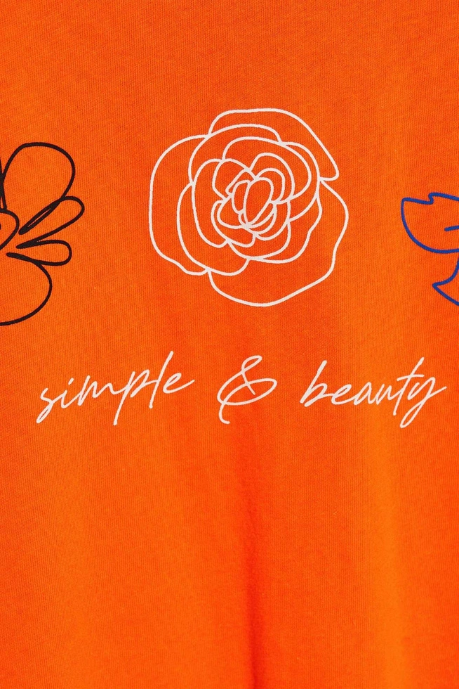 T-shirt z dekoltem w serek i nadrukiem pomarańczowy