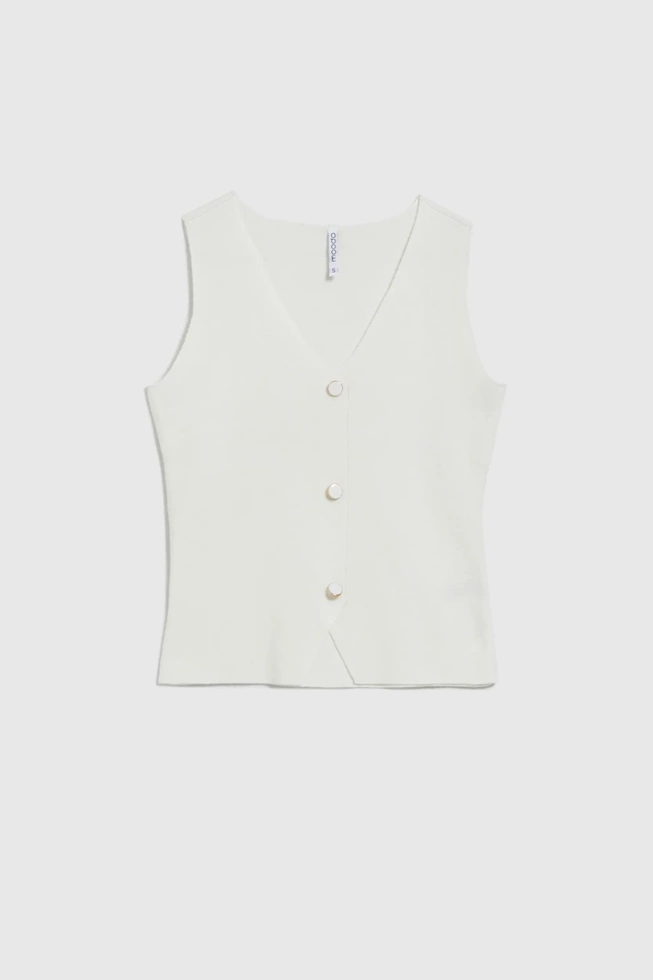 Dopasowany top z ozdobnymi guzikami beżowy