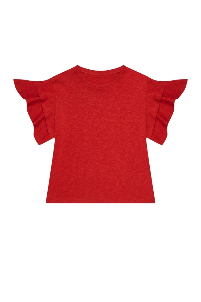 Bluzka z falbanami rubinowa